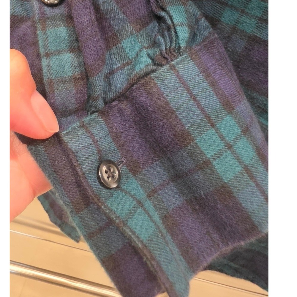 Brooks Brothers 346 Kids Flannel Shirt 14 Navy Green Watch Plaid 100% CTN preppy - Picture 5 of 8